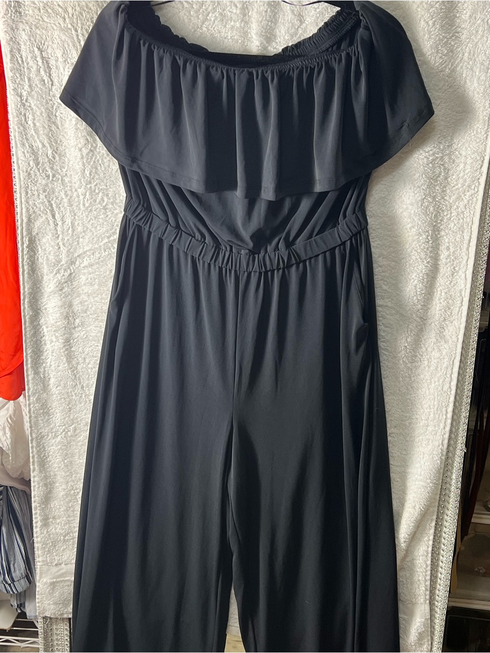 G.I.L.I. Black Off-Shoulder Ruffle Jumpsuit